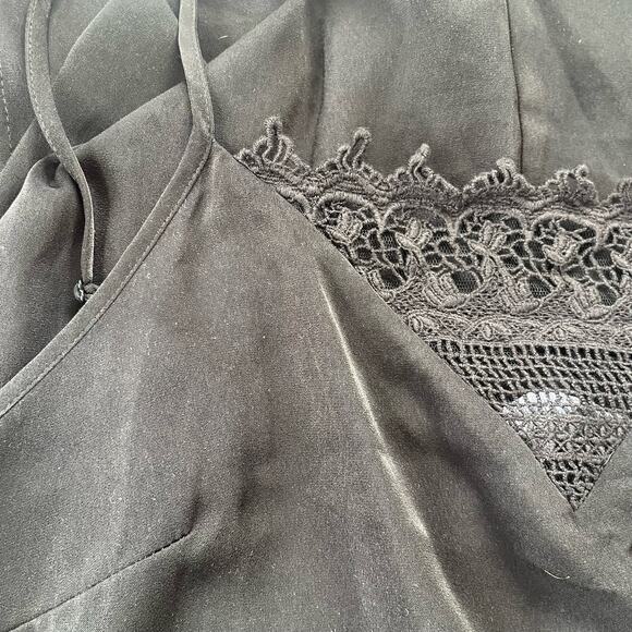 BCBGENERATION Midi Slip Dress Sz Large Lace Insert Black Slits Whimsigoth Adjust - Picture 11 of 14